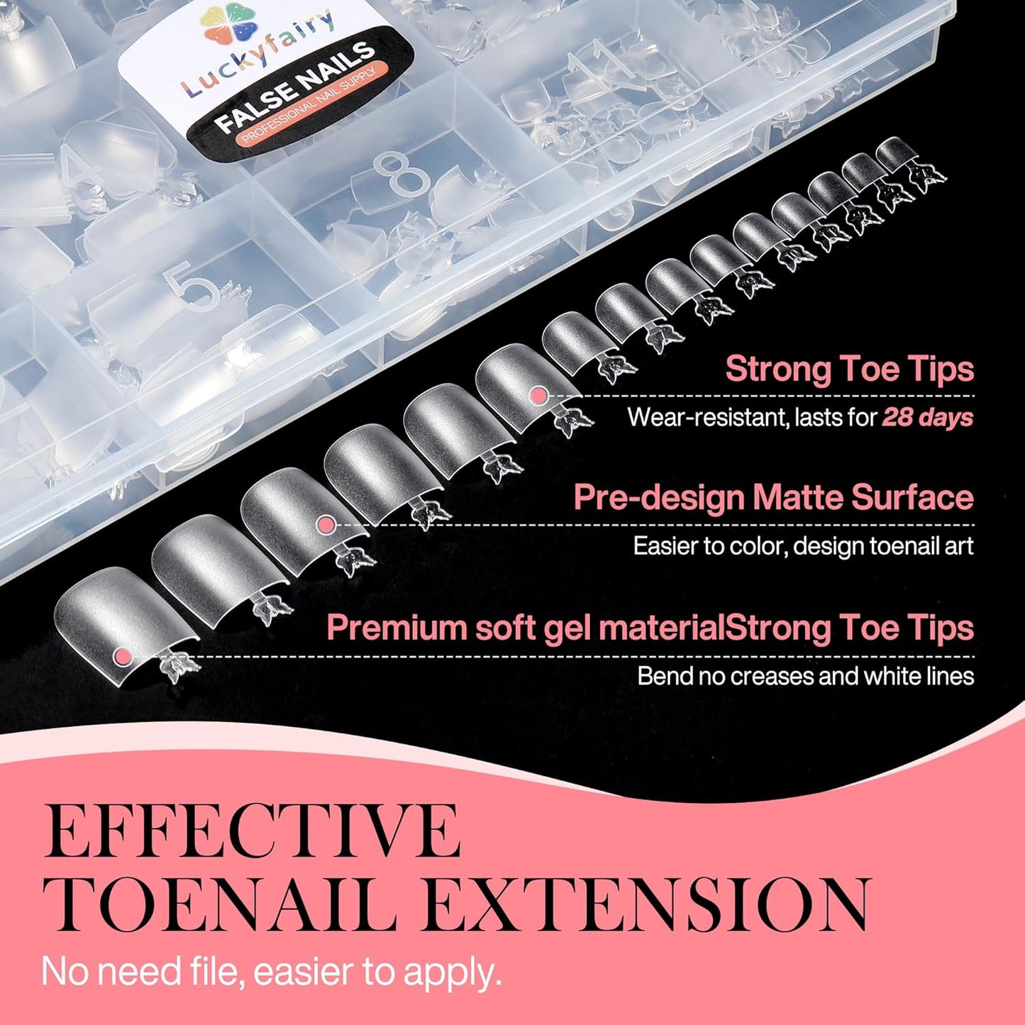 Square Toe Nail Press Ons French Style Toe Tips 240pcs Clear False Fake Toenails for Faster Toe Nail Extension Kit Home DIY Art Salon 15 Sizes Acrylic Nails, Luckyfairy