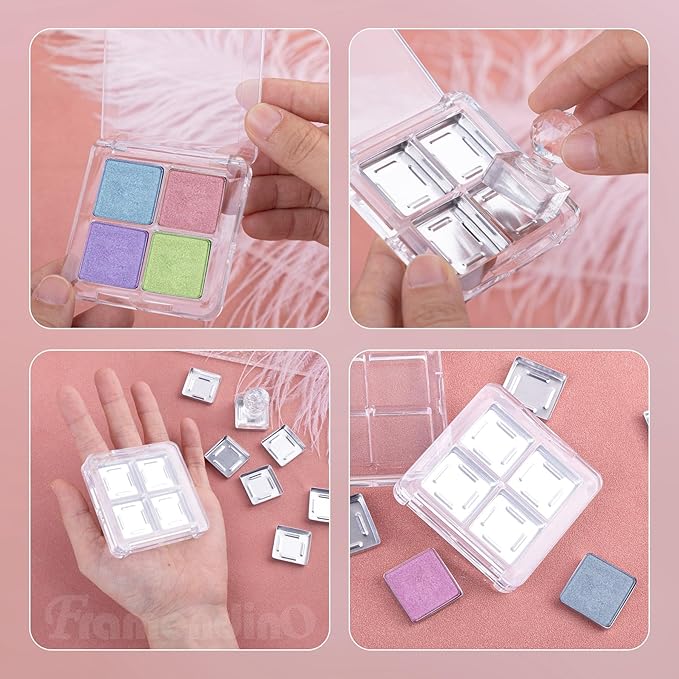 Framendino, 4 Sets Acrylic Empty Eye Shadow Pallet 4 Grids Eye Shadow Storage Case with Acrylic Seal for DIY Craft