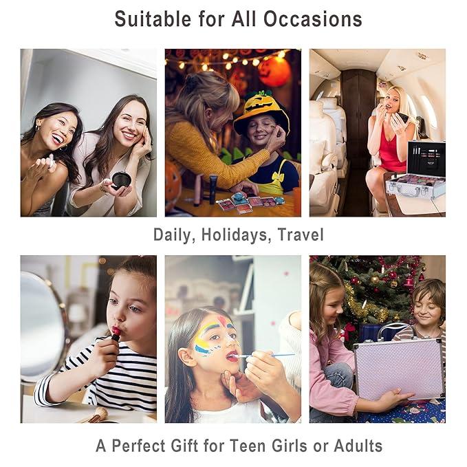 Hot Sugar Makeup Kit for Girls and Women - Full Starter Cosmetics Set with Eye Shadow Palette Lip Balm Blush Lip Gloss Brush Lip & Eye Pencil and Mirror