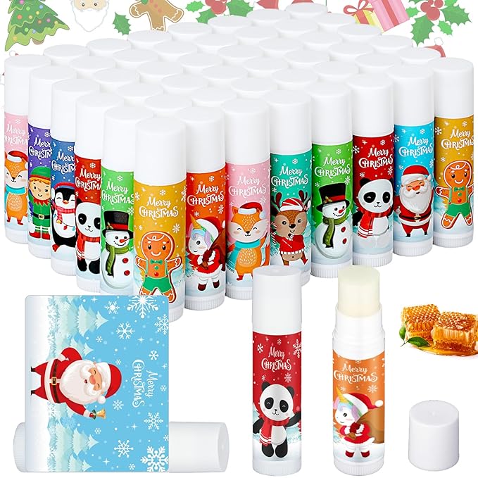 50 Pcs Cute Christmas Lip Balms Gifts Bulk Christmas Stocking Stuffers Holiday Treat Gifts Goodie Christmas Party Supplies for Girls Kids Women Men