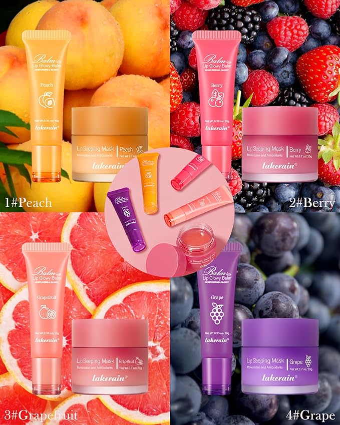 2Pcs Lip Glowy Balm & Lip Sleeping Mask Set,Hydrating Nourishing Repair Sleeping Lip Mask,Glossy Tinted Lip Balm,Day & Night Smooth Cracked Chapped Dry Lip,Lip Care Therapy Treatment for Women-01Peach