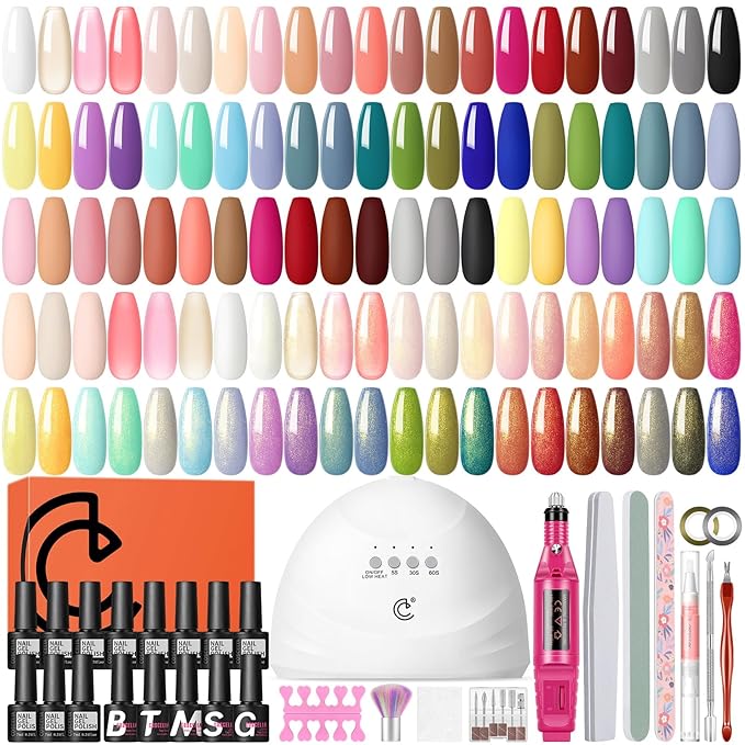 COSCELIA 53ps Gel Nail Polish Kit with U V light and Drill Starter Kit 35 Summer Colors Gel Polish 5pcs Top Base Coat LED Lamp Nail Art All Seasons Gel Manicure Kit Gifts for Women