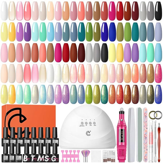 COSCELIA 53ps Gel Nail Polish Kit with U V light and Drill Starter Kit 35 Summer Colors Gel Polish 5pcs Top Base Coat LED Lamp Nail Art All Seasons Gel Manicure Kit Gifts for Women