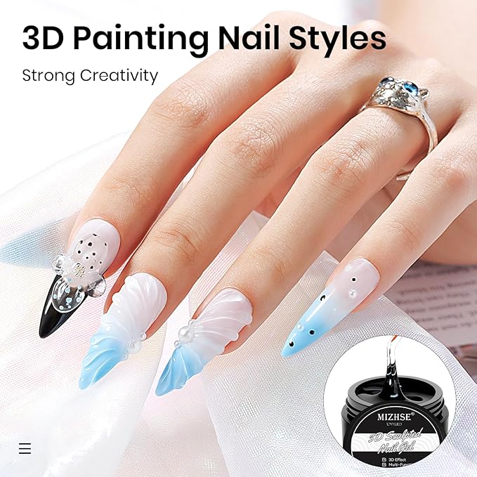 MIZHSE 30g/1oz Solid Builder Gel for Nails and 15g 3D Painting Gel, Clear Hard Gels for Nails Sculpting Nails Art Soak Off U V LED Builder Salon Home DIY Manicure