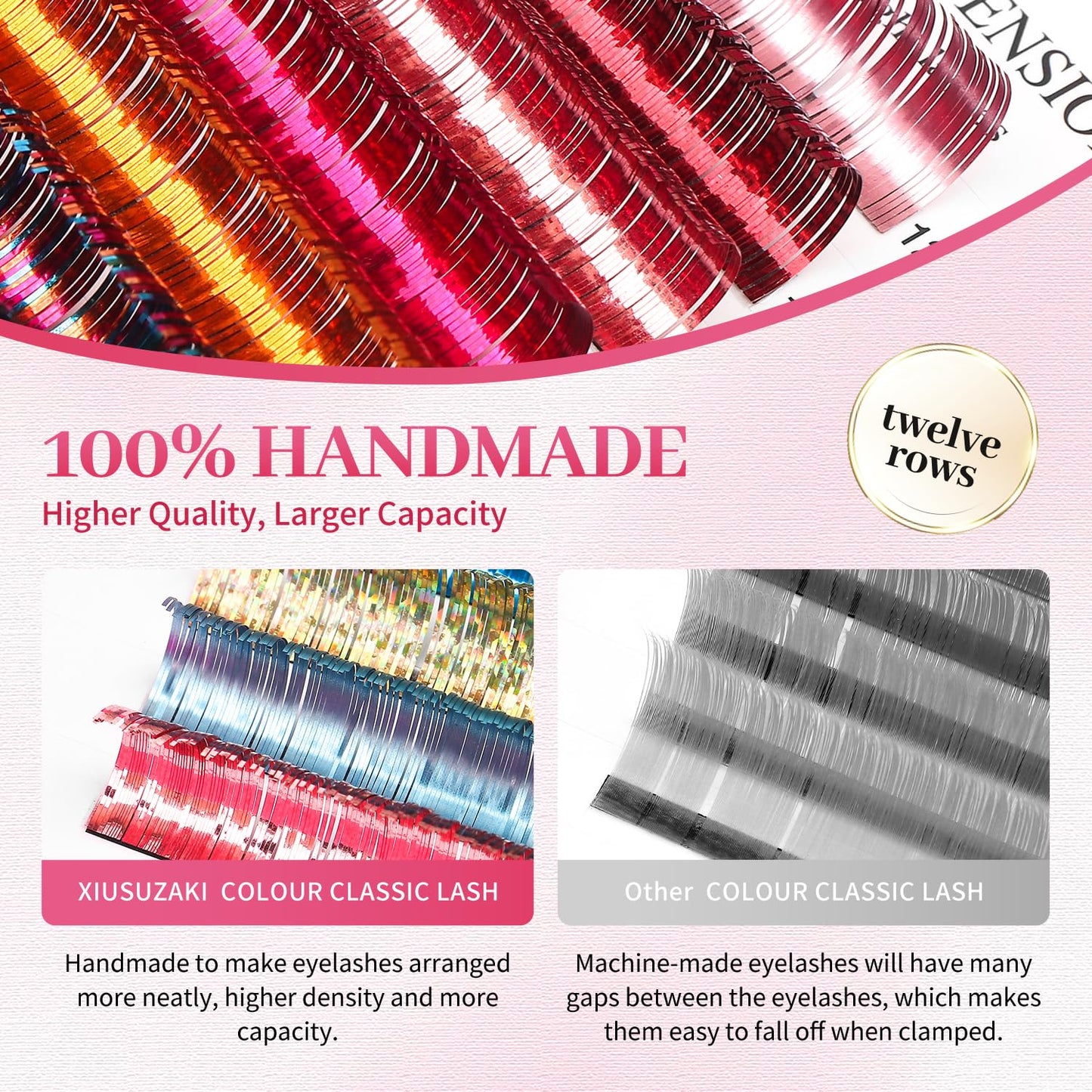 Glitter Spike Tinsel Eyelash Extensions 0.07 Colored Lashes Extension D Curl Lashes 15mm Lash Extensions Soft False Eyelashes Volume Lashes 12 Rows Professional Use(Glitter,0.07-D,15mm)