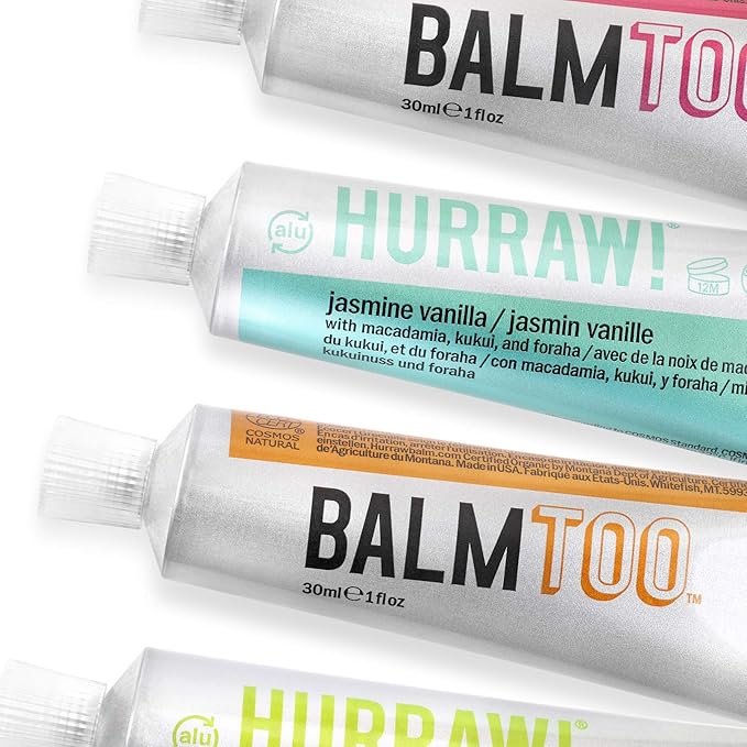 Hurraw! Balmtoo Squeezable Balm, Lemon Balm Coconut Pulp: Ultra-moisturizing. Anywhere application. Body, face, lips, neck, fingers, toes. 1 tube = 7 sticks of lip balm. Natural, Organic. Made in USA