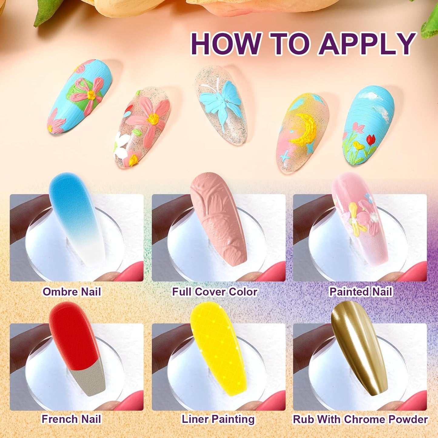 Gradient Painting Gel, 9 Colors Ombre Gel 3D Sculpture Effect Black&White Nude Pink Sponging for Pigment Pat Aura Nails French Manicure Soak Off UV Artistic Inspiration