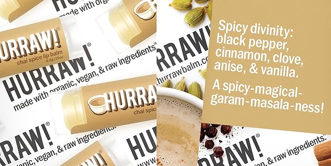 Hurraw! Chai Spice, Green Tea, Coffee Bean Lip Balms, 3 Pack Bundle: Organic, Certified Vegan, Cruelty and Gluten Free. Non-GMO, 100% Natural Ingredients. Bee, Shea, Soy and Palm Free. Made in USA