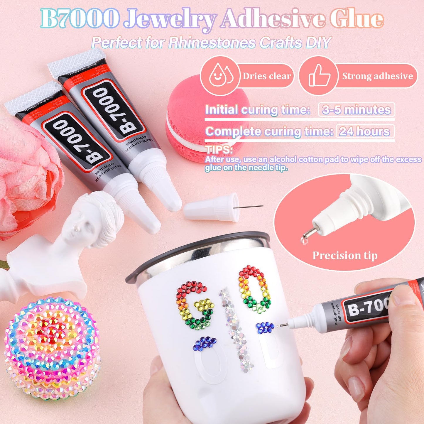 6600Pcs Resin Rhinestones for Bedazzling with 3Pcs B7000 Jewelry Glue, Multicolor 5mm Flatback Gems Rhinestones for Crafting, Clothing Tumblers Mugs Shoes Fabric Decor Nail Art