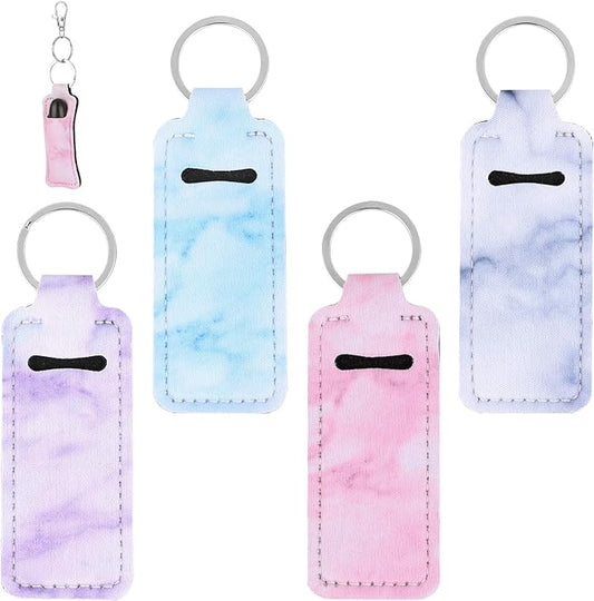 4Pcs Chapstick Holder Keychain, Lip Balm Sleeve Pouch, Chapstick Holder With Clip, Lip Balm Holder, Stocking Stuffers Gift for Women(Pink, Gray, Purple, Blue)