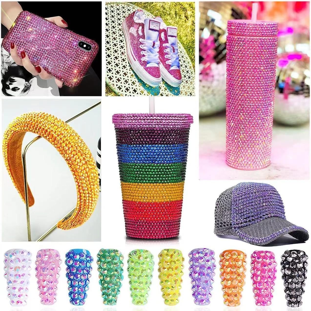 White And Pink Rhinestones with Glue(S8-S30) for Bedazzling,2mm-6mm Non-Hotfix Flatback Nail Gems Beads with B7000, Resin Nail GemsStones Diamond Kit for Bedazzle Crafting, Nails DIY Art Decoration