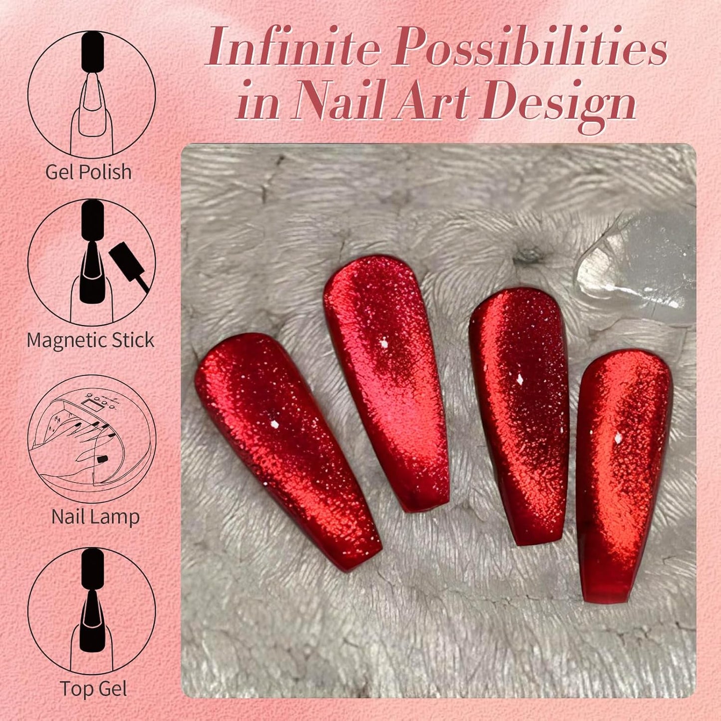 Born Pretty Cat Magnetic Eye Gel Nail Polish Ruby Red Holographic Glitter Shiny Sparkle Crystal Gel Nail Polish Magnetic Nail Polish Salon DIY at Home 15mL