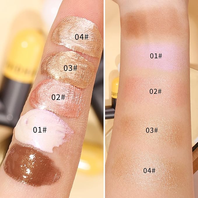 AKARY Liquid Highlighter Makeup for Face Body, Contour Foundation Illuminator Boom Stick, Two-color Highlight Shade Longwear Shimmer Glow Makeup, Valentine's Day gift (02 Sakura Powder + Warm Brown)