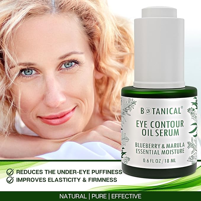 Botanical Eye Contour Oil Serum | Blueberry & Marula Oil | Organic, Pure, Natural Skincare (0.6 fl oz | 18 ml)