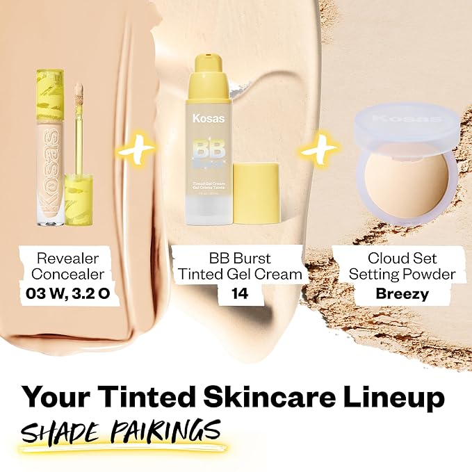 Kosas BB Burst Tinted Face Gel Cream - Supports Healthy Collagen, Smoothes Skin, Hydrates & Moisturizes - Light+ Neutral Warm 14, (1 Oz/30 ML)