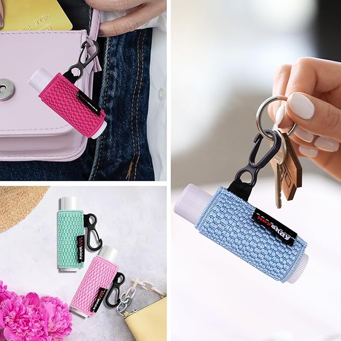 3PCS Lip Balm Holder Sleeves Chapstick Holder Keychain Lipstick Sleeves Lip Gloss Holder Keychain Chapstick Elastic Sleeves