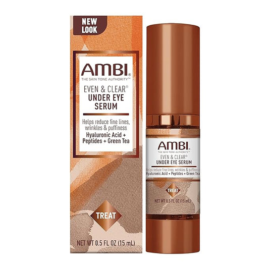 Ambi Even & Clear Under Eye Serum for All Skin Types Anti Aging Formula Features Peptides, Hyaluronic Acid, and Vitamin A to Help Reduce Fine Lines, Wrinkles, and Dark Circles , 0.5 Ounce