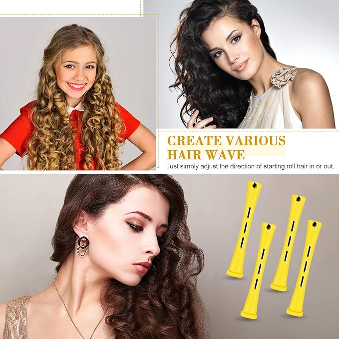 48 Pieces Hair Perm Rods Short Cold Wave Rods Plastic Perming Irons Hair Curling Rollers Curlers with Steel Pintail Comb Rat Tail Comb for Hairdressing Styling Supplies(0.28 Inch,Yellow and Orange)