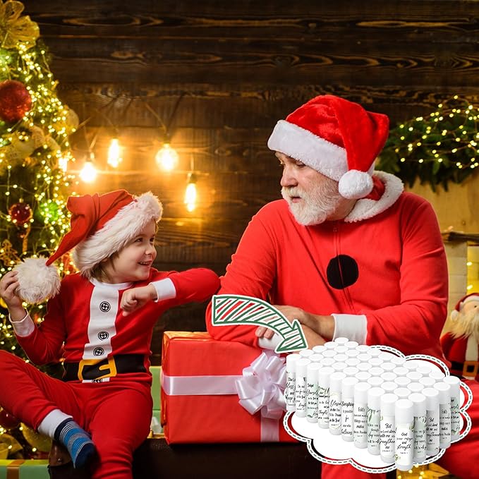 50 Pcs Bible Verse Lip Balm Bulk Christian Gift for Women Faith Religious Moisturizing Lip Care Product Stocking Stuffers with Inspirational Scripture Happy Moment Praise God for Friend