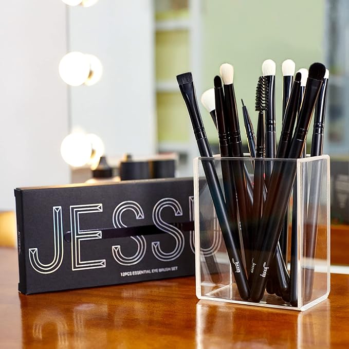 Jessup Eyeshadow Brush Set 12pcs Black Eye Makeup Brushes Set Professional with Natural Synthetic Hair for Eyebrow Eyelash Eyeliner Spoolie Blending, T322