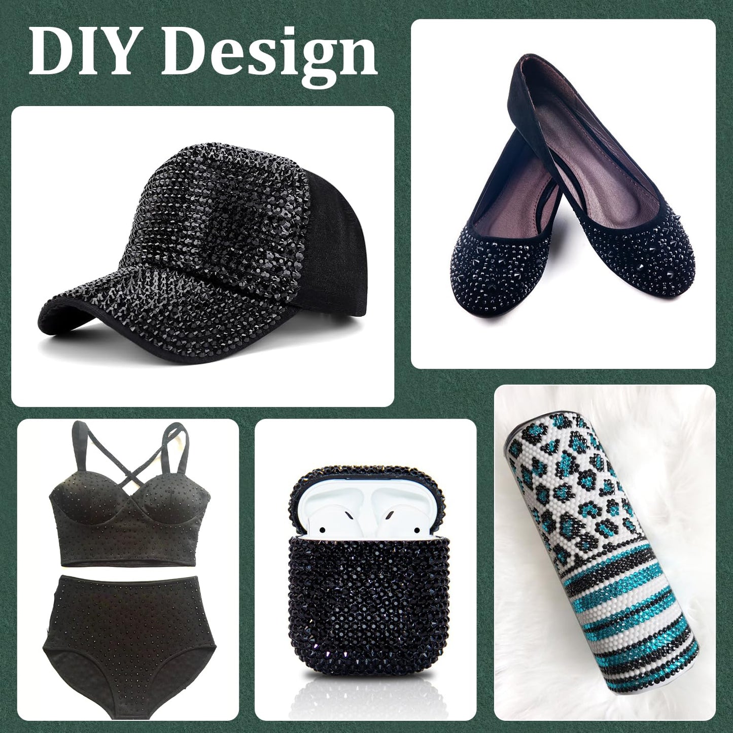 Resin Rhinestones for Crafting with B7000 Jewelry Glue, 2 Boxes Black Flatback Crystals with 3Pcs 10ml Glue for Bedazzling Crafts DIY Nail Art Makeup，Non Hotfix Gems for Clothing Shoes