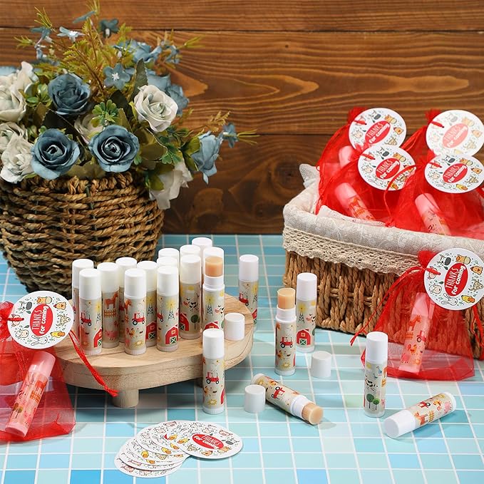 Fumete 50 Pack Baby Shower Farm Animals Party Gifts Favors Bulk Lip Balms for Guests Boys Girls Neutral Gender Reveal Favors for Baby Shower Prizes Souvenirs Bags Stuffer Classroom Prizes