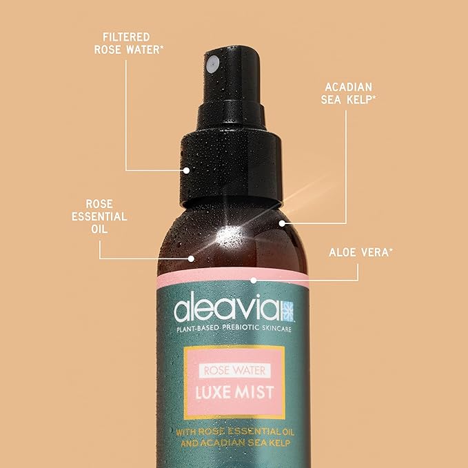 Aleavia Organic Rose Water Spray for Face - All-Natural, Hydrating Luxe Face Mist and Toner - Nourishing and Anti-Aging Prebiotic Formula for All Skin Types - Vegan & Cruelty-Free - 4 oz (118 ml)