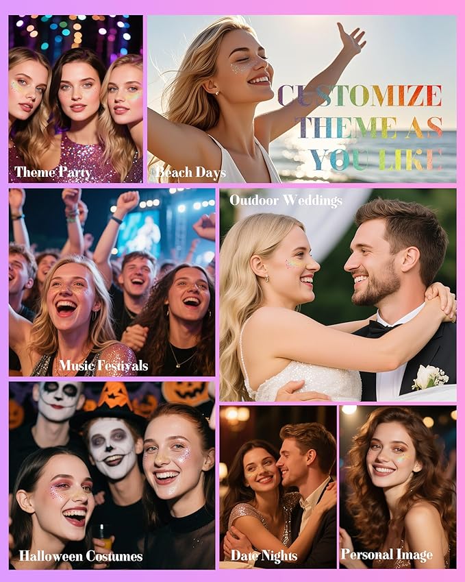 Glitter Freckles, Holographic Multichrome Freckles Temporary Face Tattoos, Body Face Glitter for Women Girls, Country Concerts Singer Festival Rave Accessories (iridescent - 10 pcs)