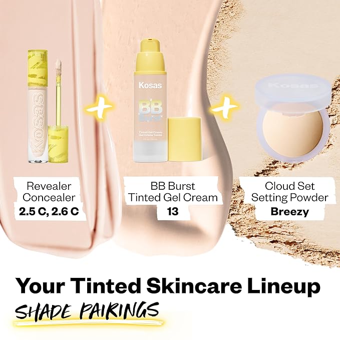 Kosas BB Burst Tinted Face Gel Cream - Supports Healthy CollagenSmoothes Skin, Hydrates & Moisturizes - Lightweight Buildable Coverage - Light Cool 13, (1 Oz/30 ML)