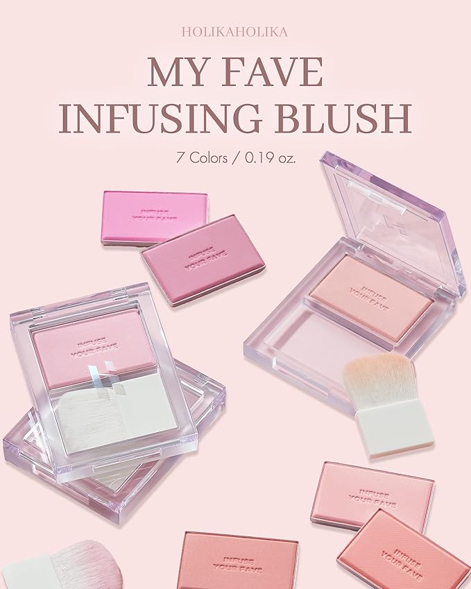 HOLIKA HOLIKA Infusing Blush with Brush - Lightweight, Smooth, Blendable Cheek Blusher, Sebum-Control, Natural Pore Coverage, Built-In Brush, Long-Lasting Pigment for Romantic Mood (03 SOAPY)