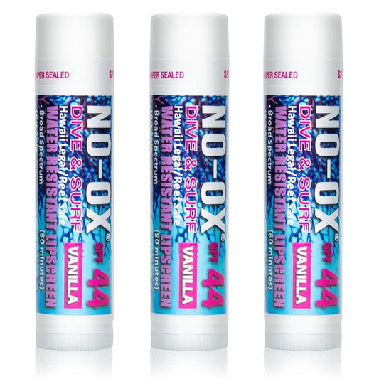 Moisturizing SPF 44 Lip Balm - Spf Lip Balm with Vitamin E | Broad Spectrum | Moisturizing | Vegan | Water Resistant Vanilla Flavor | 0.15 oz | 3 Pack