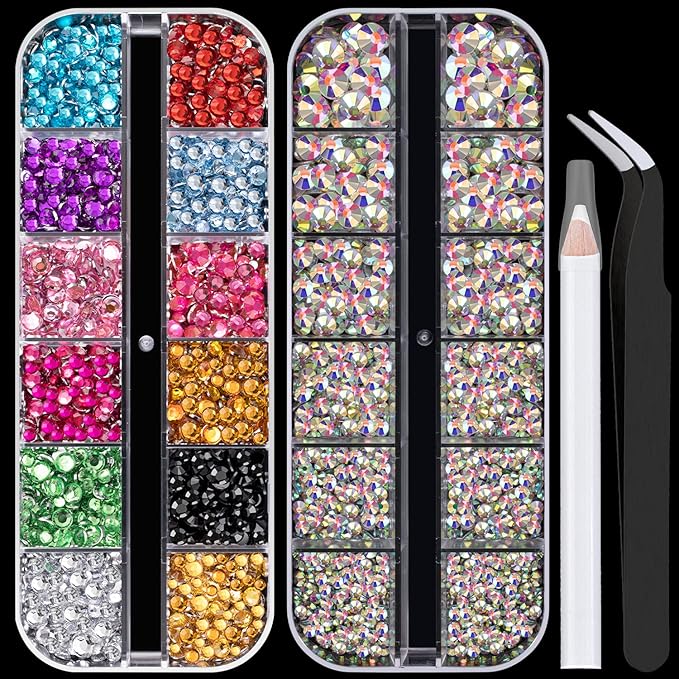 Flat Back Rhinestone Kits Colorful Rhinestones+Crystal AB Gems With Picker Pencil And Tweezer For Home DIY And Professional Nail Art