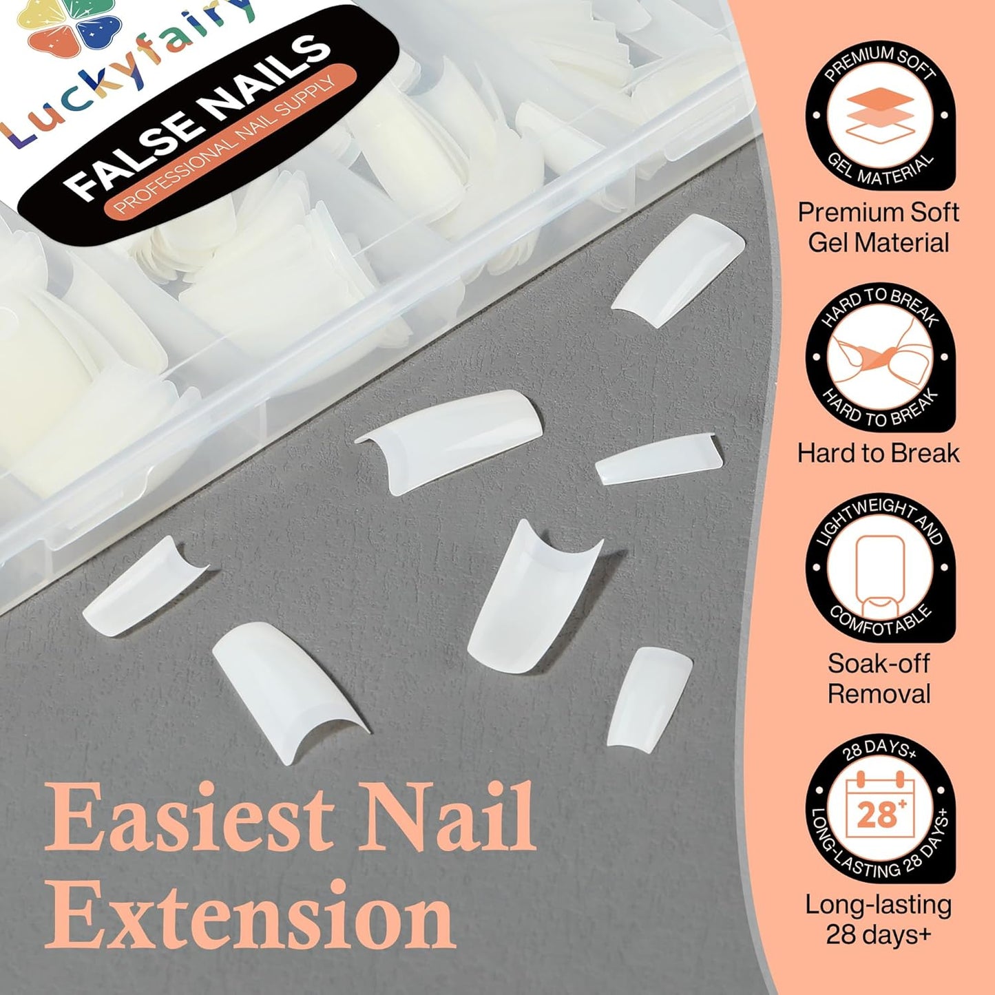 504PCS Half Cover False Nails Tips Acrylic Nail Tips Artificial False Nails Lady French Style Tip Acrylic Fake Nails For Nail Extensions Art Salon Home DIY