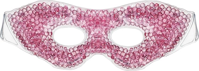 Gel Eye Mask, Pink - Cold Compress Ice Pack with Gel Beads - Microwave Safe for Heat Therapy - Great for Puffy Eyes, Dark Circles, Dry Eyes, Soothing Headaches