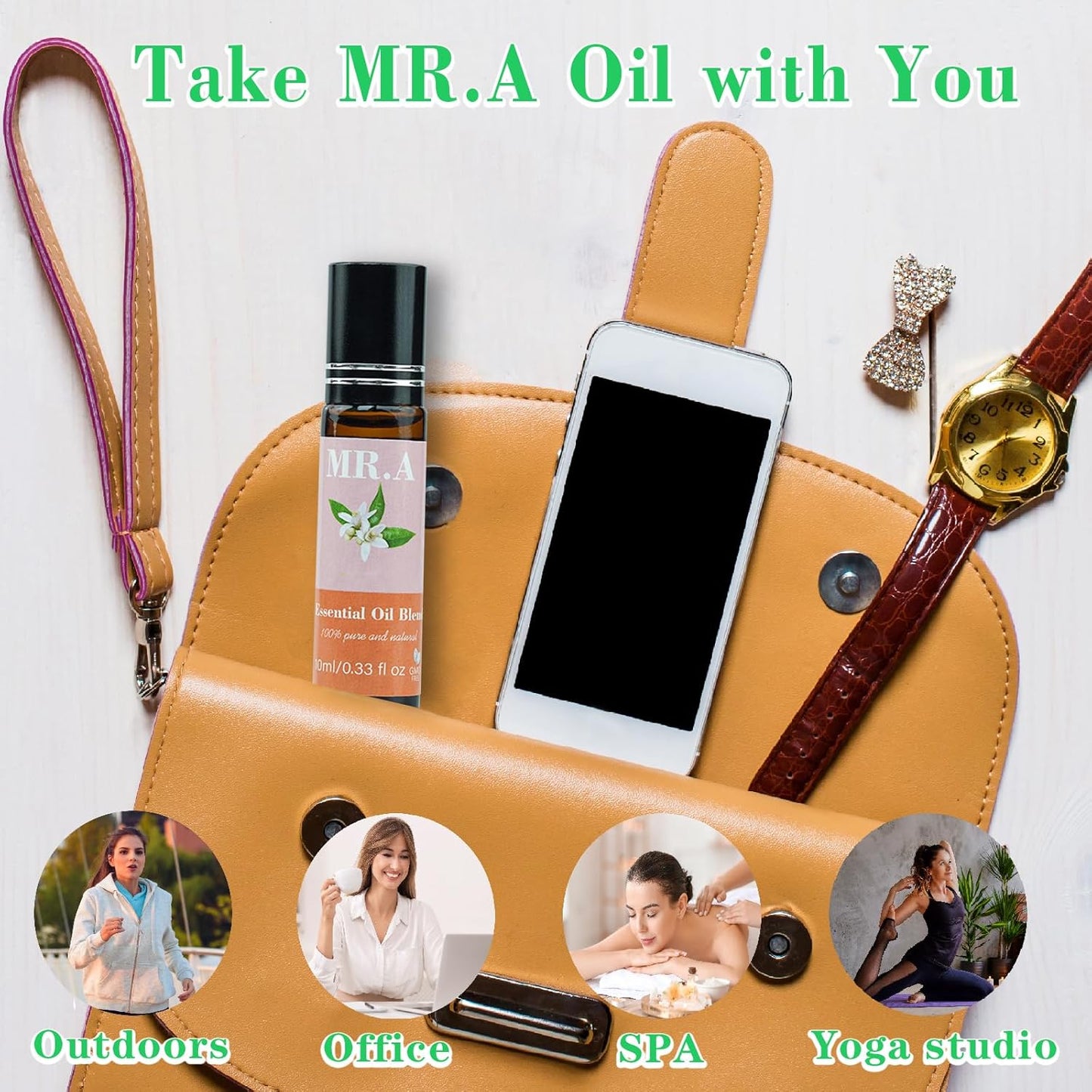 4 Pack Essential Roll On Blend Oils Set, 100% Natural Fragrance Oil, Aromatherapy Roll On Blend Oil with Pure Lavender, Petitgrain, Bergamot, Marjoram Oil, Gift for Women Men 0.33 fl.oz