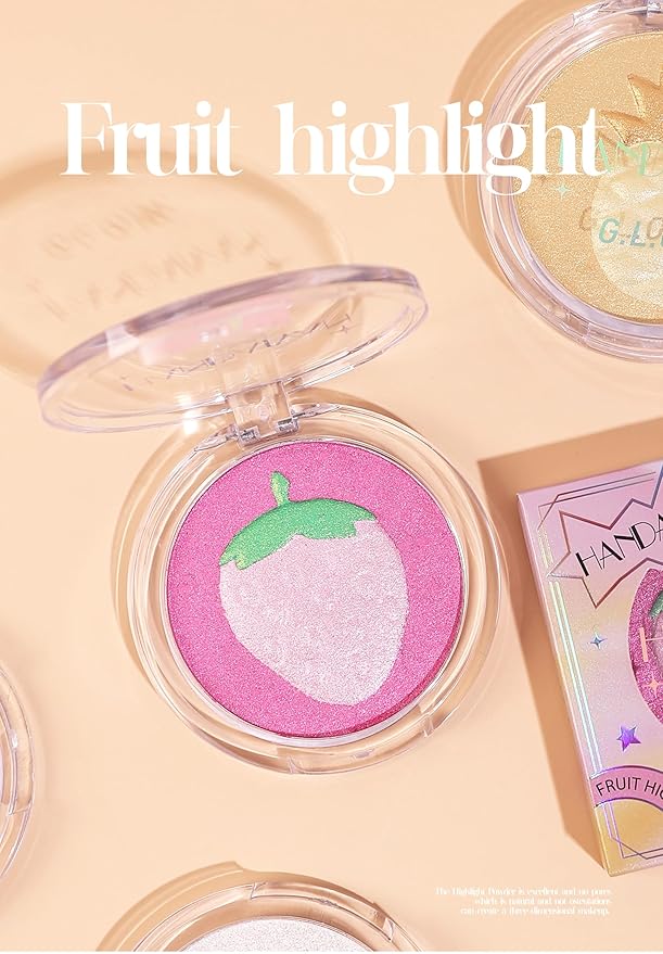 Glitter Highlighter Makeup, 3-In-1 Compact Shimmer Glitter Powder Makeup Blush Face Body Highlighter Illuminator, Silky Smooth Longlasting Lightweight Face Luminizer Bronzer (#02 Pineapple)