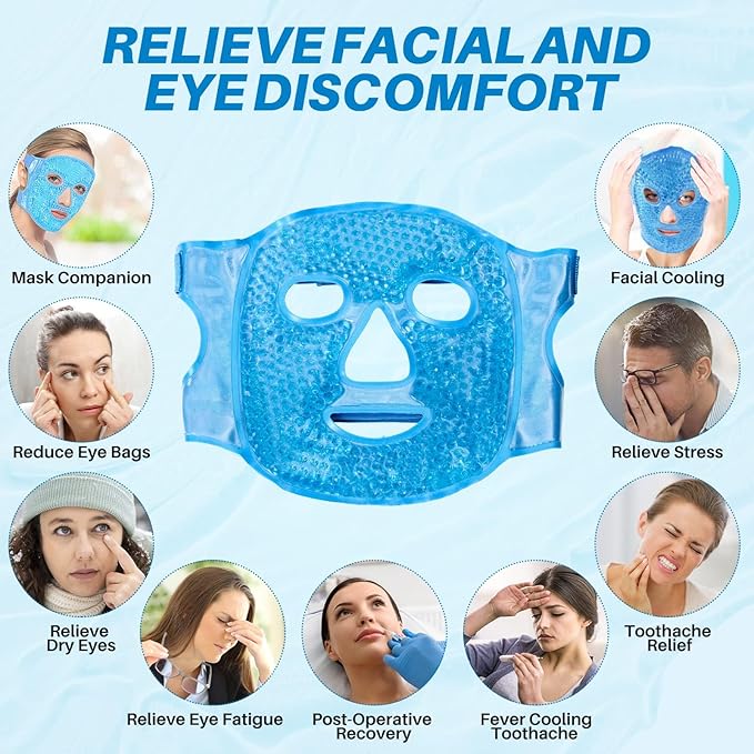 Ice Pack Cold Face Eye Masks Reduce Face Puff, Dark Circles, Reusable Cold Hot Gel Face Eye Mask, Suitable for Women Facial SPA, Ice Face Mask for Sleeping, Headaches (Blue)