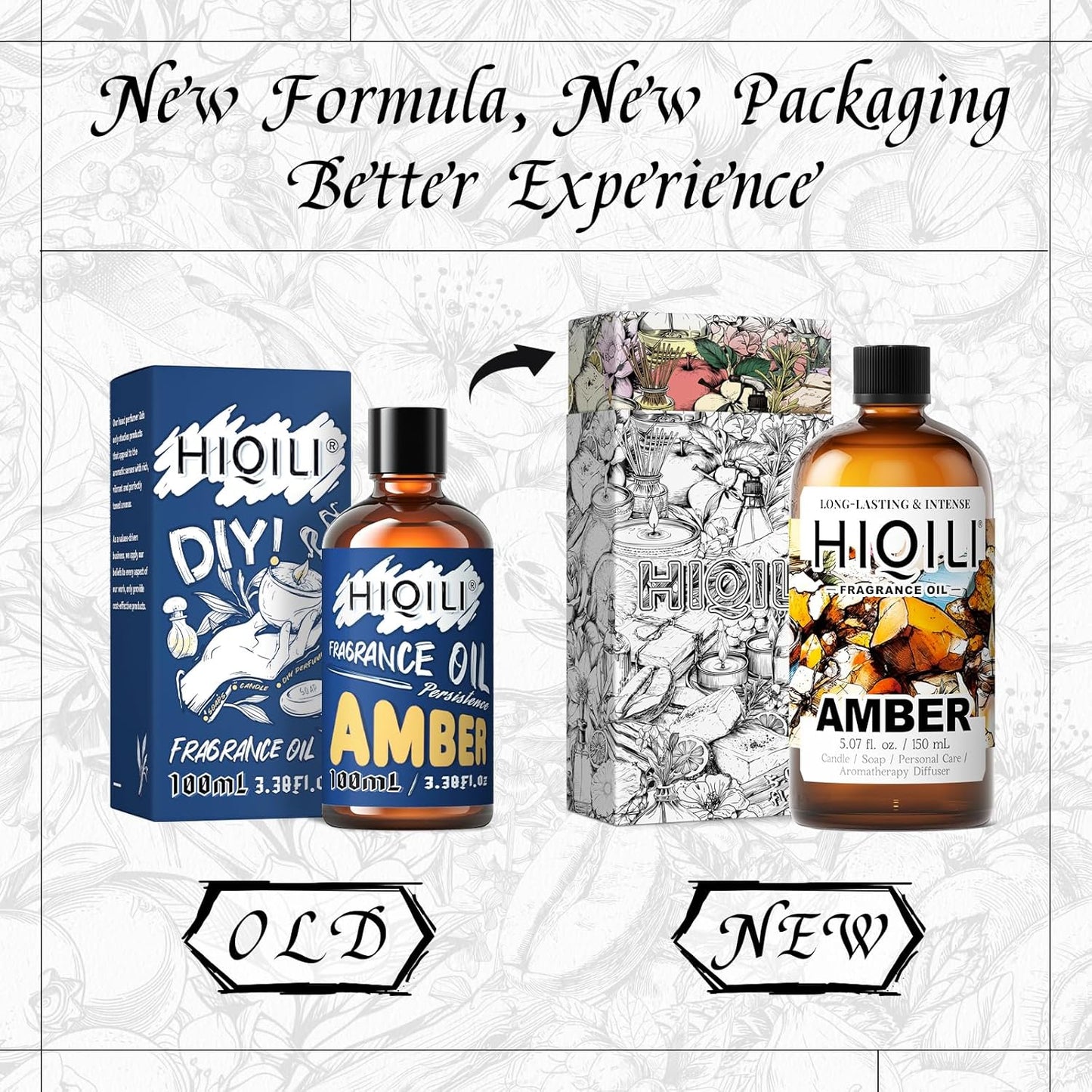 HIQILI Amber Fragrance Oil for Candle, Perfume, Soap Making, Hotel Scents for Essential Oil Diffuser & Aromatherapy - 5.07 Fl Oz