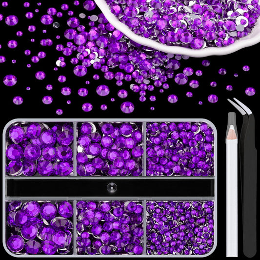Resin Rhinestones for Crafting, 1 Box Dark Violet Multi Sizes Flatback Bedazzling Crystals for Crafts Nail Art Deco, Non Hotfix Gems Charms for Tumbler Shoes Clothing Fabric Face Makeup
