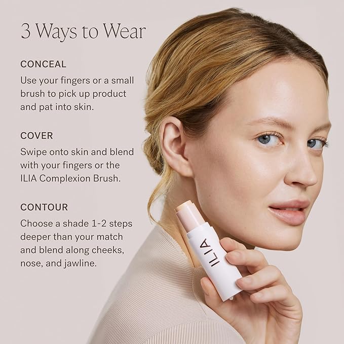 ILIA - Skin Rewind Complexion Stick - Foundation + Concealer + Skincare | Non-Toxic, Vegan, Cruelty-Free, Clean Makeup (41W - Cocobolo, 0.35 oz | 10 g)