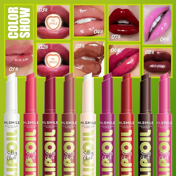 3 Colors Fat Lip Oil Click Slick, Moisturizing and Long-lasting Lip Balm, Non-stick and High Pigment Lip Glow Oil, Lightweight Lip Plumper with Coconut Oil (Set: B)