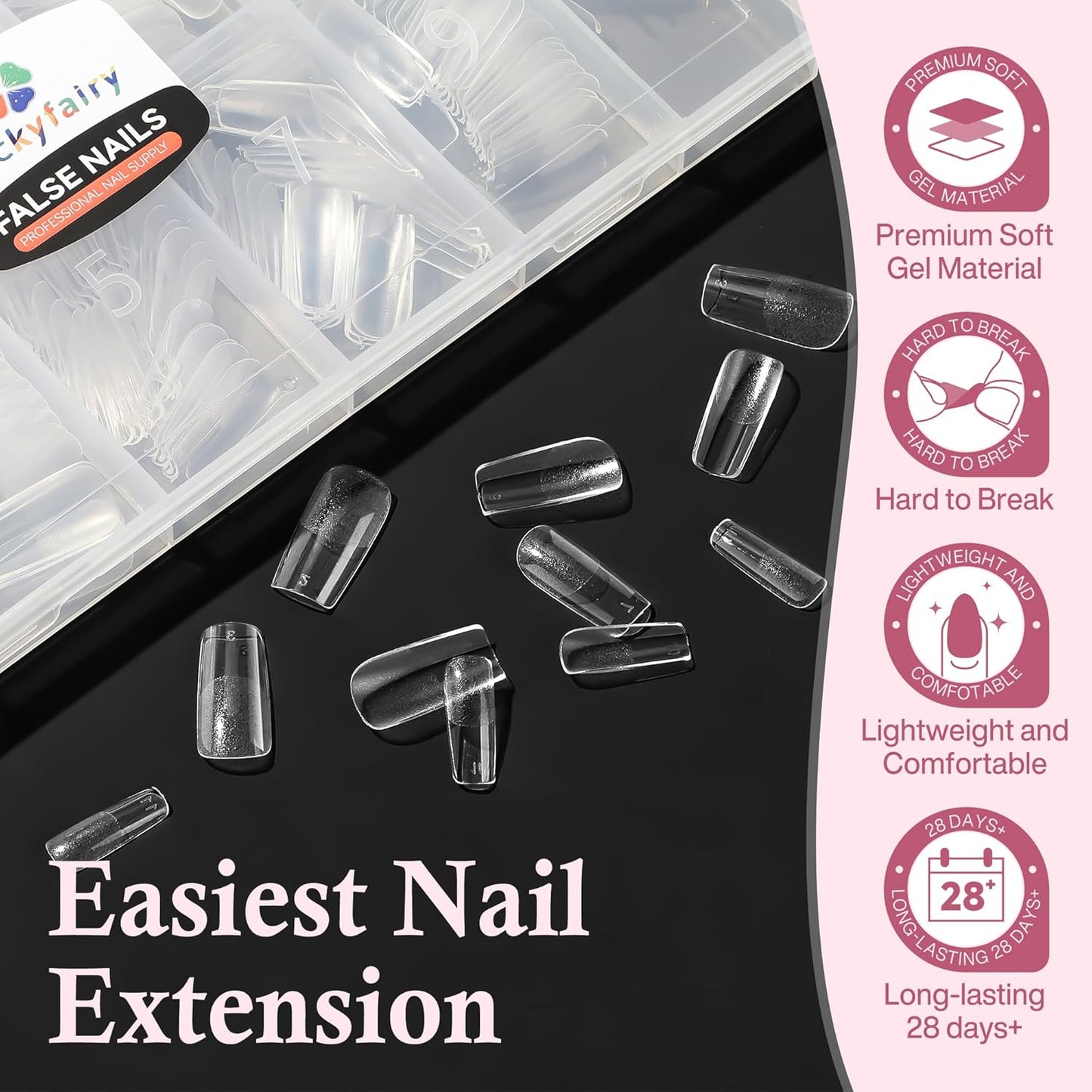 Medium Square Nail Tips, 240pcs Soft Gel Pre-Shaped Acrylic Fake Nails, Half Matte Full Cover Clear Gelly Press on Flase Nail Tips for Extension Nail Manicure Home DIY 12 Sizes Gelly Tips