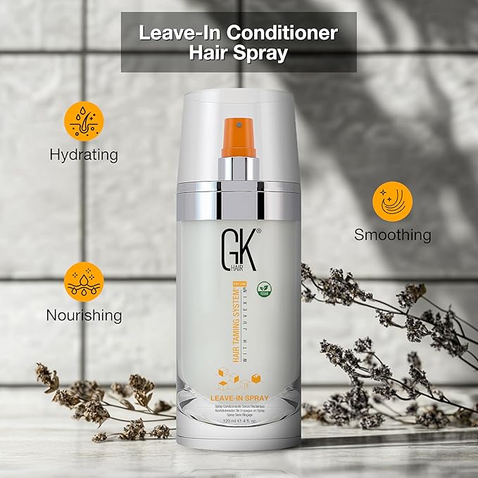 GK HAIR Global Keratin Leave-In Conditioner Detangler Spray 120 ml - For Dry, Damaged and Frizzy Hair Protection With Organic Natural Oil Strength & Shine | Hydrating Smoothing Styler