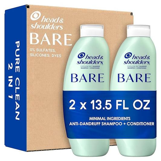 Head & Shoulders BARE 2-in-1 Dandruff Shampoo And Conditioner Twin Pack, Pure Clean, Sulfate-Free, Silicone-Free, Dye-Free, Eco-Friendly Bottles, Safe for All Hair Types, 13.5 Fl Oz Each (Set of 2)