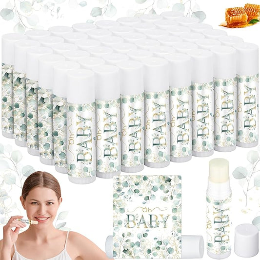 50 Pack Sage Green Baby Shower Lip Balm Party Supplies Bulk for Girls Guests Boys Neutral Baby Shower Gifts Gender Reveal Favors Prizes Souvenirs Winners Thank You Appreciation Gifts