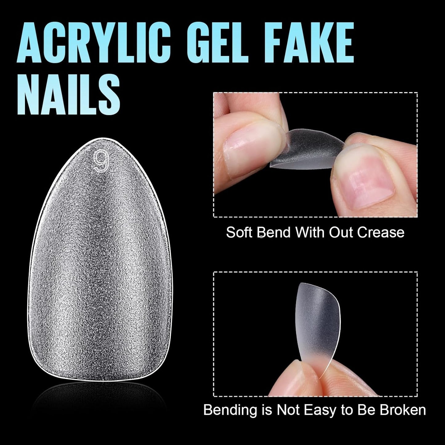 TOMICCA Short Almond Nail Tips - 450Pcs Acrylic Nail Tips Kit, 15 Sizes Pre Buffed Almond False Tips, Full Cover Double-sided Matte Nails for Nail Art Extension Press on Nails