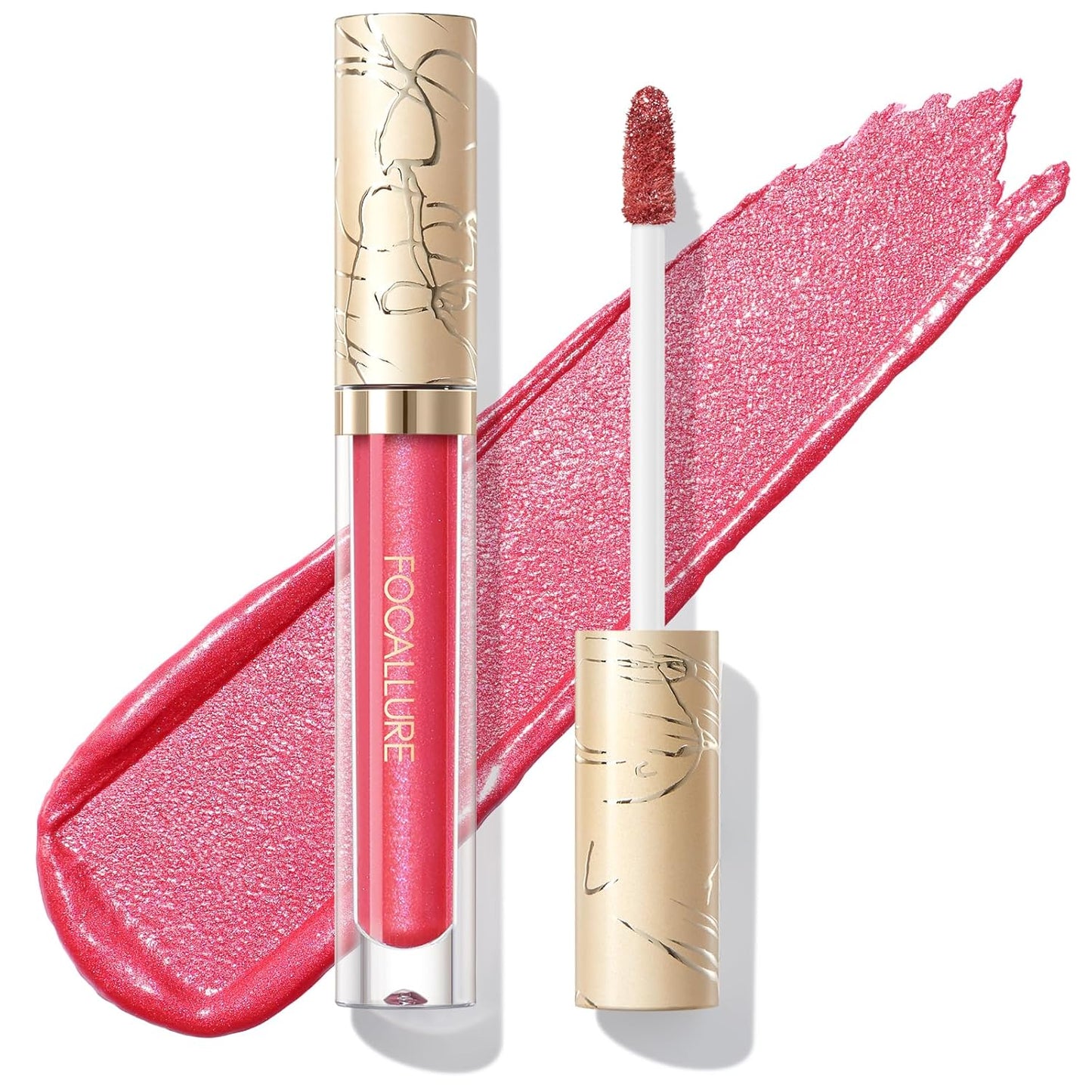 FOCALLURE Metallic Liquid Lipstick,Non Stick Cup Lip Gloss,High Impact Lip Color with Transfer-proof Wear,Long Lasting & Waterproof Lipstick Makeup for Women,RD03 LUSCIOUS ROSE