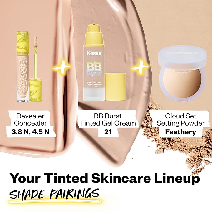 Kosas BB Burst Tinted Face Gel Cream - Supports Healthy Collagen, Smoothes Skin, Hydrates & Moisturizes - Lightweight Buildable Coverage - Light Medium Neutral 21, (1 Oz/30 ML)