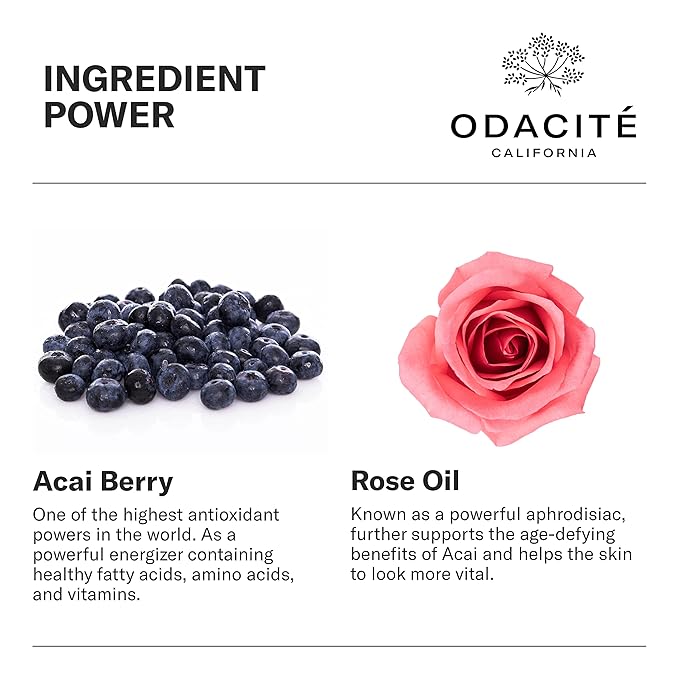 Odacité Anti Aging Serum Concentrate with Acai + Rose - Revitalizing Facial Oil, Youthful Glow, Improves Skin Tone, Wrinkles, and Firmness, Age defying, Rose Oil, 0.17 fl. oz.