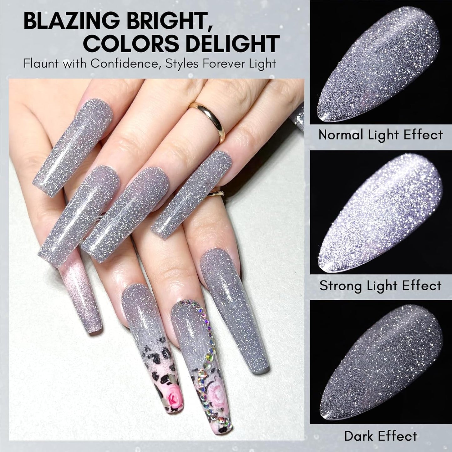 Makartt Glitter Gel Nail Polish - Flash Grey Diamond Reflective Sparkly Gel, UV LED Soak Off for Nail Art Designs, 15ml DIY Home Salon Manicure